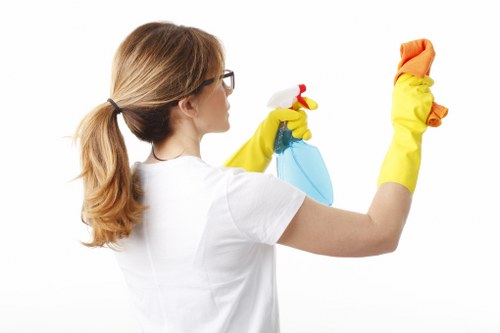 Cleaning products and safety signage used during carpet cleaning